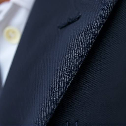 A close-up photograph of a finely stitched lapel on a bespoke suit jacket, highlighting the craftsmanship.